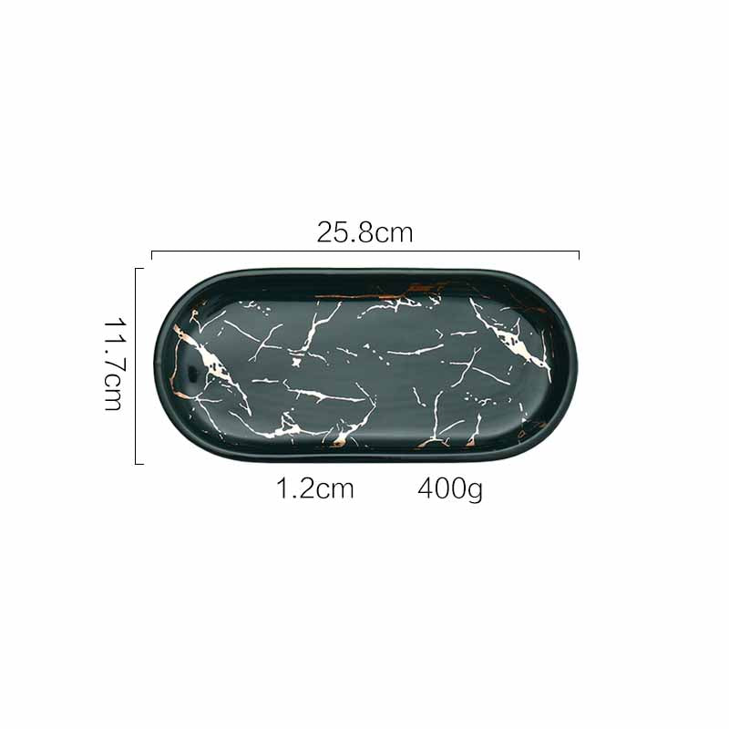 Nordic Style Light Luxury Gold Thread Marbled Ceramic Oval Green/White/Black Storage Tray, Service Plate, Jewelry Tray, Decoration Tray