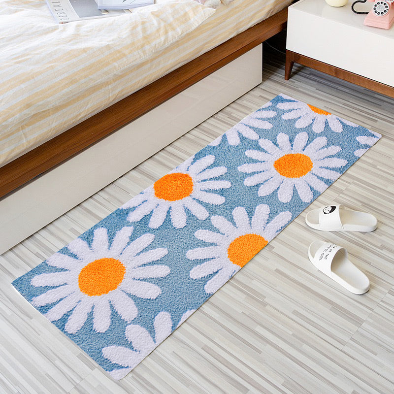 Feblilac Blue Daisy Runner Mat for Bedroom, Flower Floral Area Rug, Soft Plush Carpet for Living Room Bedroom Bathroom