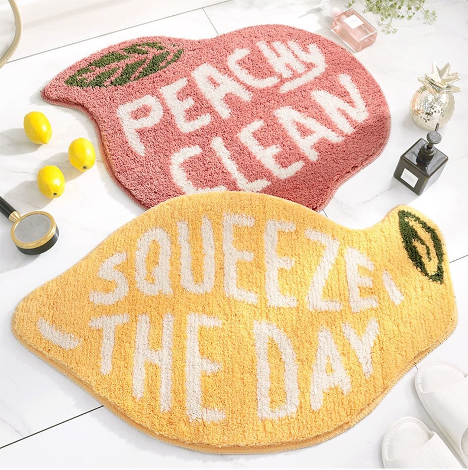 Feblilac Cute Peach Lemon Bath Mat | Bathroom Rug | Door Mat
