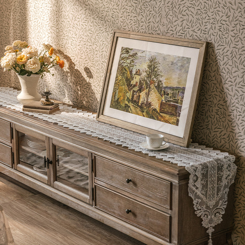 American Nordic white lace table flag long tablecloth light luxury coffee table dining table TV cabinet tablecloth shoe cabinet cloth cover towel Original design hand-woven pattern delicate pearl tassel hanging