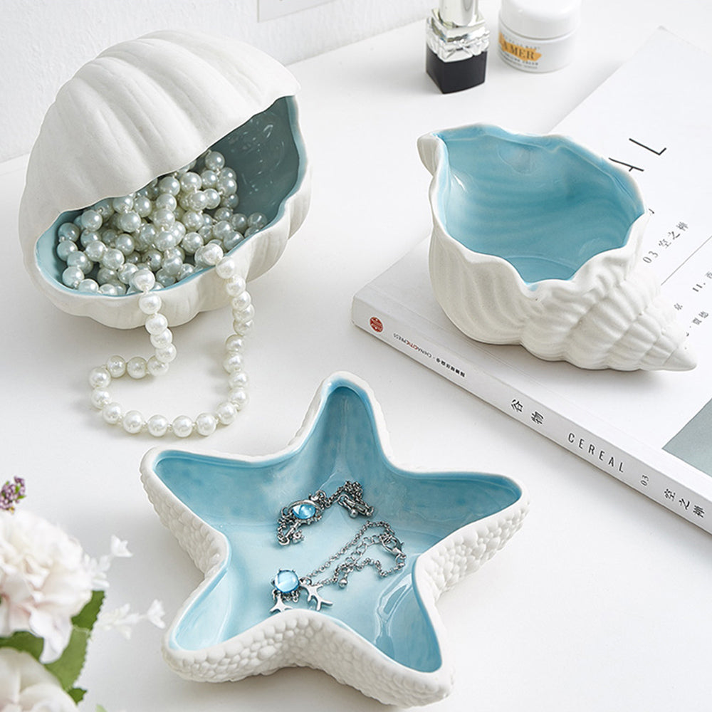 Ceramic Tray, Ocean, Shell Decorative Tray, Jewelry Dish, Display Tray, Handmade Entryway Trays, Key Jewelry Fruits Holders, Blue