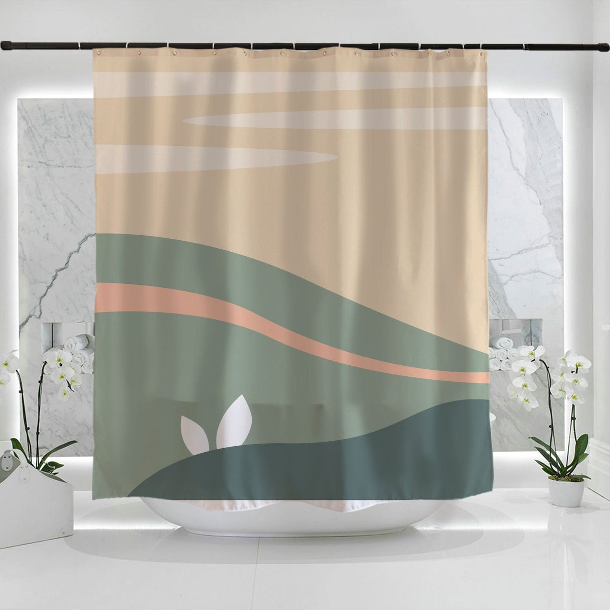 Beige Orange Field Flower Shower Curtain