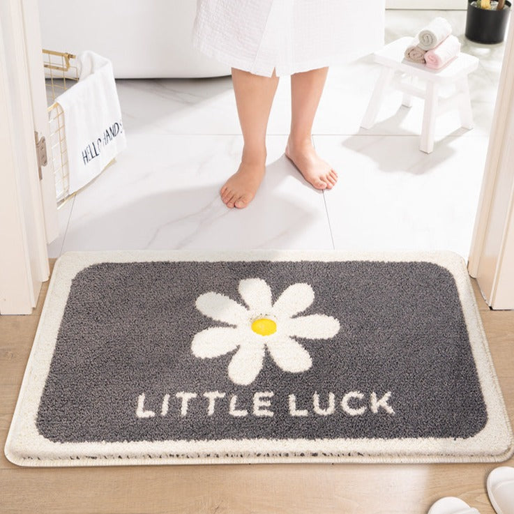 Feblilac Daisy Bath Mat Little Luck, Grey White Flower Bathroom Rug, Soft Plush Water-Absorbent Multiple Sized Floral Anti Slip Toilet Mat, Soft Thick Bathroom Carpet, Art Bathroom Mats, Best Bath Rugs, Hot Shower Mat Non Slip, Toilet Rug for Bath