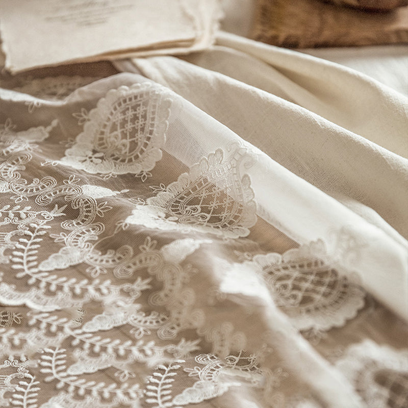 French lace tablecloth retro decorative hollow Nordic style tablecloth small round table coffee table white rectangular home Heavy Embroidery Lace Hem Natural Ramie Fabric Original Design