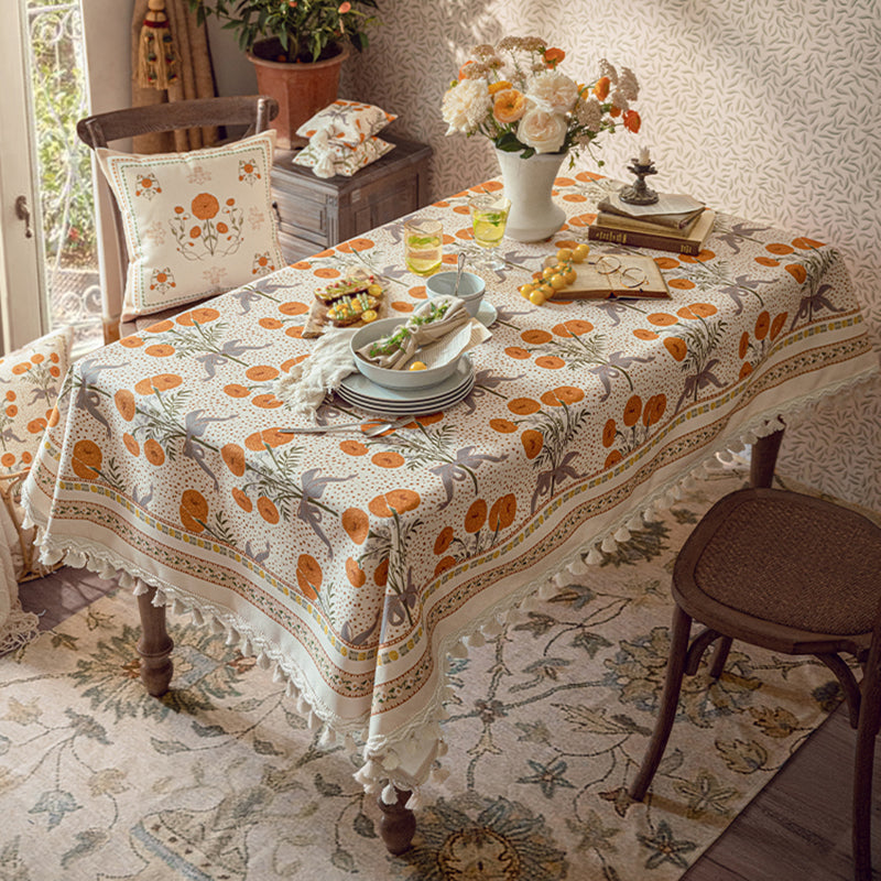American retro style tablecloth pastoral table cloth TV cabinet coffee table cover cloth rectangular Veligis tablecloth The beautiful pattern of Calendula officinalis, natural and smart, feel the beautiful spring