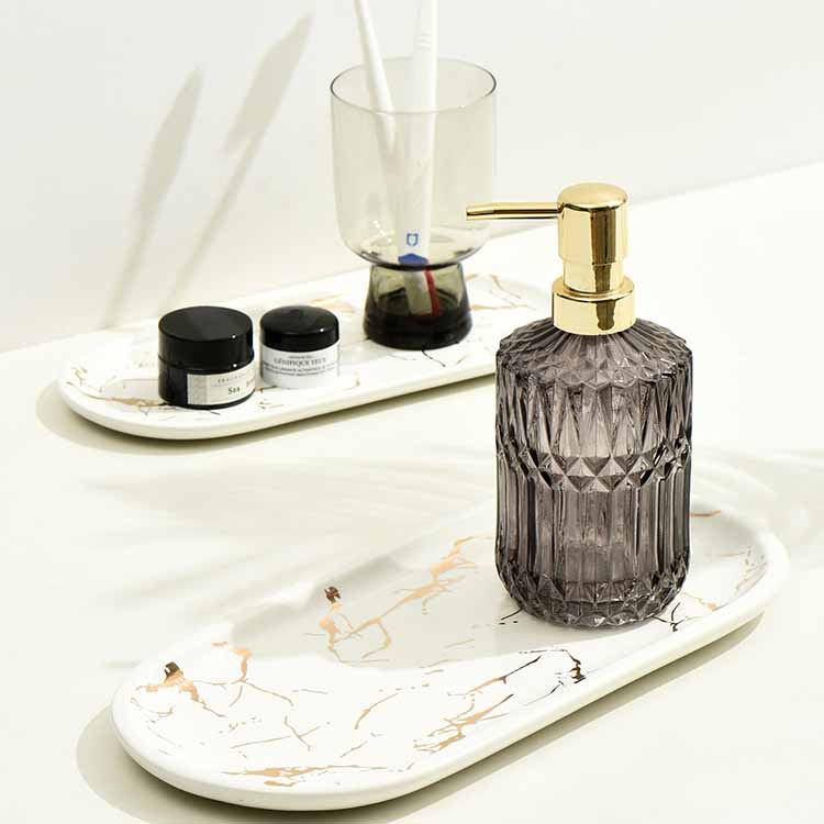 Nordic Style Light Luxury Gold Thread Marbled Ceramic Oval Green/White/Black Storage Tray, Service Plate, Jewelry Tray, Decoration Tray