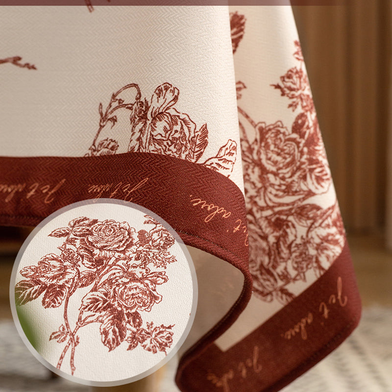 Rose French pastoral tablecloth red retro round table cotton and linen cover cloth high-end festive dining table rectangular tablecloth