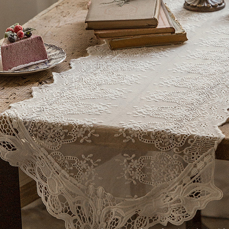 Ivar French pastoral white lace table flag American light luxury coffee table dining table side cabinet Nordic TV cabinet tablecloth Unique snowdrop structure pattern, fresh and elegant