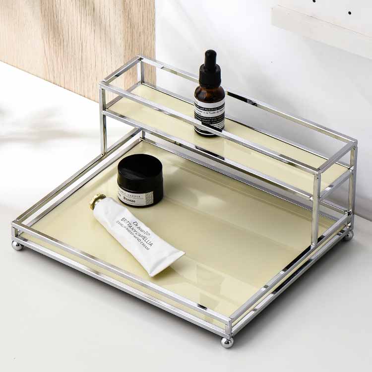 Nordic Style Light Luxury Silver Iron Art Acrylic Double Storage Rack, Cosmetics Shelves, Jewelry Tray, Decoration Tray