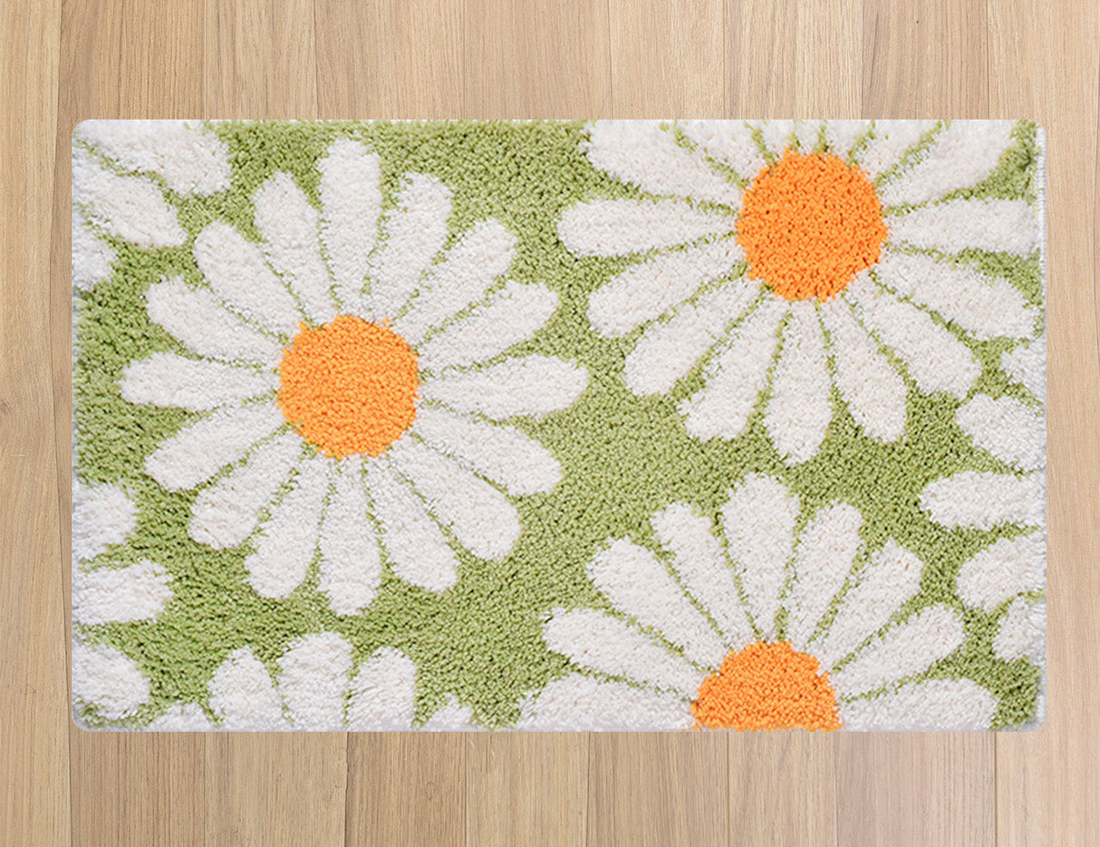Feblilac Cute Daisy Bath Mat, Floral Bathroom Rug, Multiple Sizes