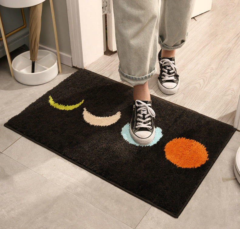 Moon Phase Bath Mat Black Background, Bathroom Rug, Soft Plush Water-Absorbent Mat, Machine Washable