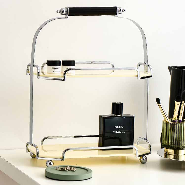 Nordic Style Light Luxury Silver Iron Art Acrylic Double Octagonal Storage Rack Black/Silver/Cream, Cosmetics Shelves, Jewelry Tray, Decoration Tray