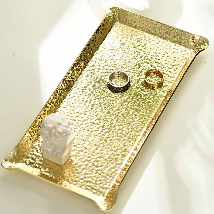 Nordic Style Gold Embossed Pattern Stainless Steel Jewelry Tray, Decoration Tray