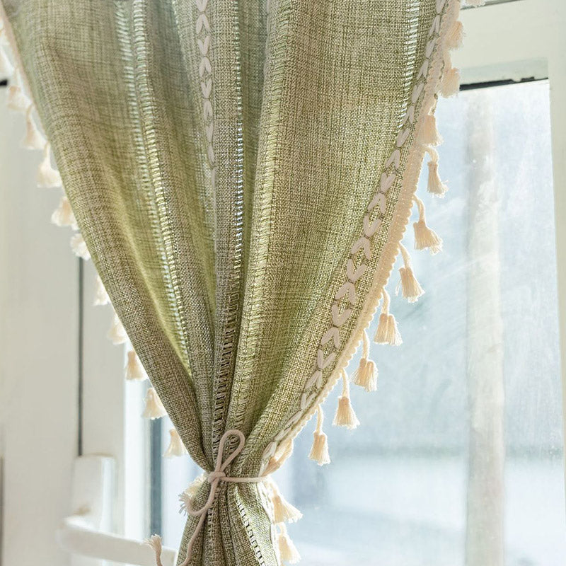 Beige Tassel Flax Tier Curtain