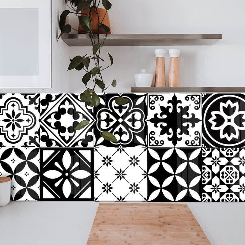 Balck Mixed Pattern Peel & Stick Wallpaper (10PCS)