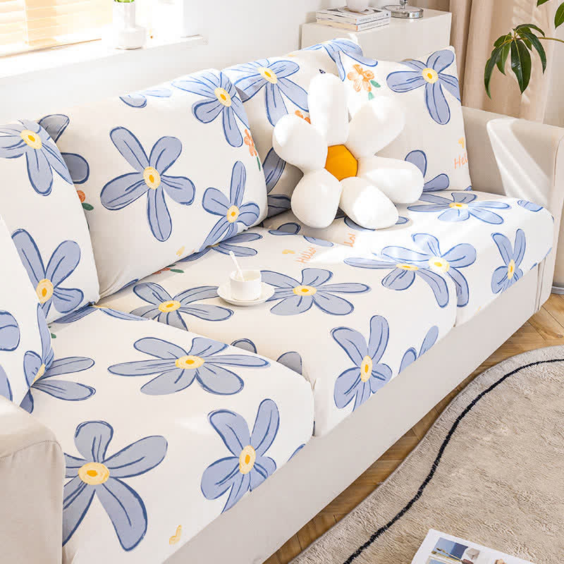 Blue Flower Elastic Sectional Sofa Slipcover