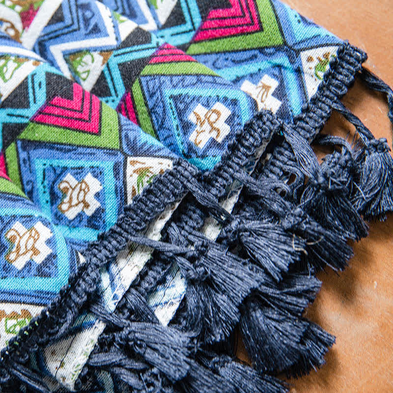 Blue Geometry Beige Tassel Light Filtering Curtain