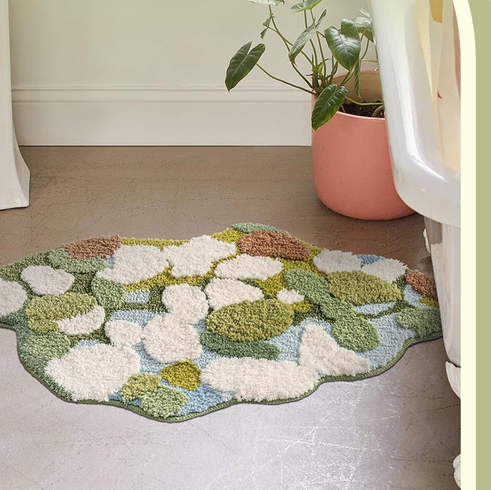 Feblilac 3D Magic Flower Garden Bath Mat, 60cmX90cm, Multiple Sized Green Moss Non Slip Bedroom Rug, Floral Living Room Rugs, Green Anti Slip Area Mats, Soft Thick Bedroom Carpet, Art Mats, Best Rugs, Hot Shower Mat Non Slip