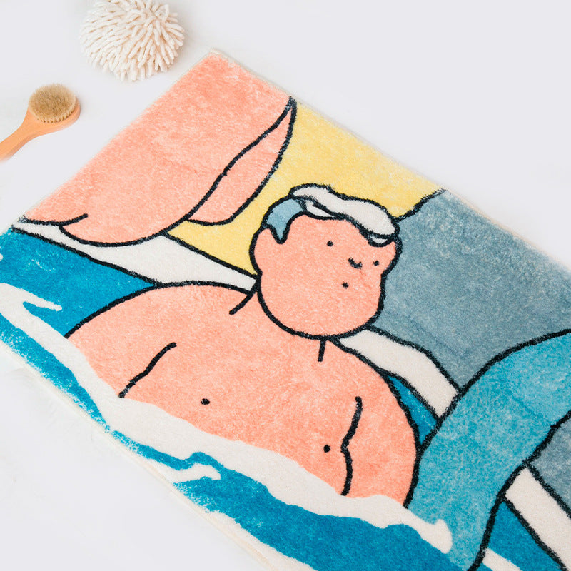 Feblilac Hot Spring Boy Bathroom Mat, Multiple Sized Non Slip Bathmat, Bathroom Rugs, Anti Slip Toilet Mat, Soft Thick Bathroom Carpet, Art Bathroom Mats, Best Bath Rugs, Hot Shower Mat Non Slip, Toilet Rug