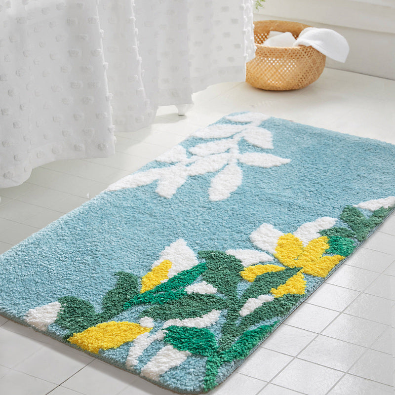 Feblilac Green Leaves Bath Mat, Multiple Sized Floral Non Slip