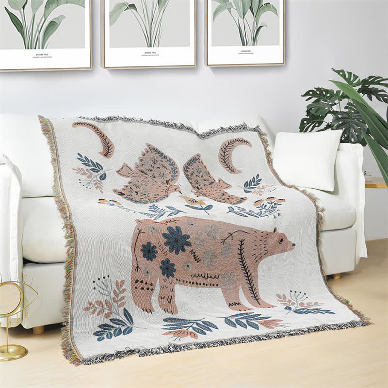 Bear Pattern Throw Blanket with Tassel