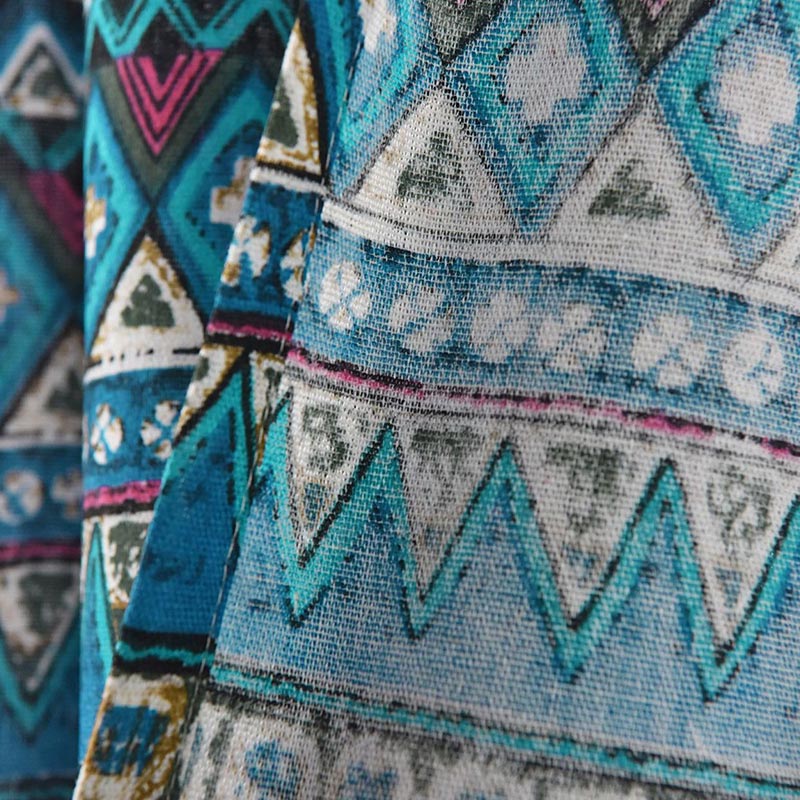 Blue Pattern Tier Curtain with Fixed Rope