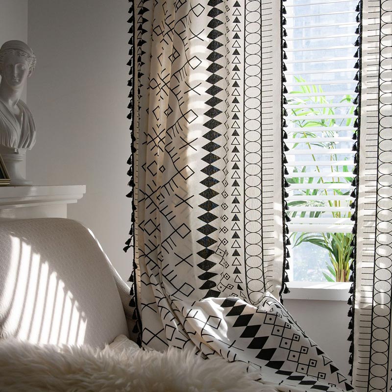Beige Geometry Tassel Light Filtering Curtain