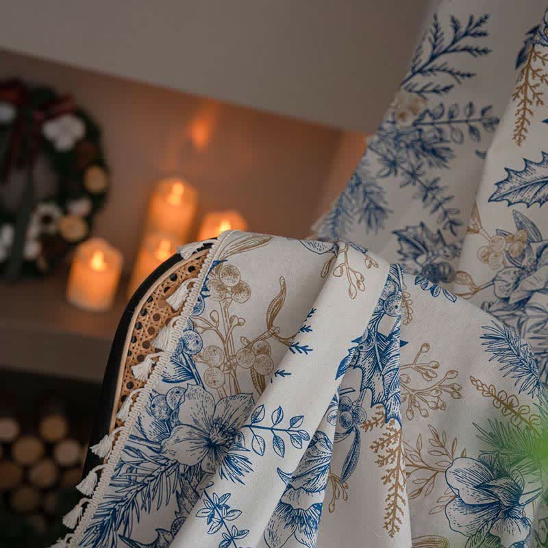 Blue Flower Pine Light Filtering Curtain