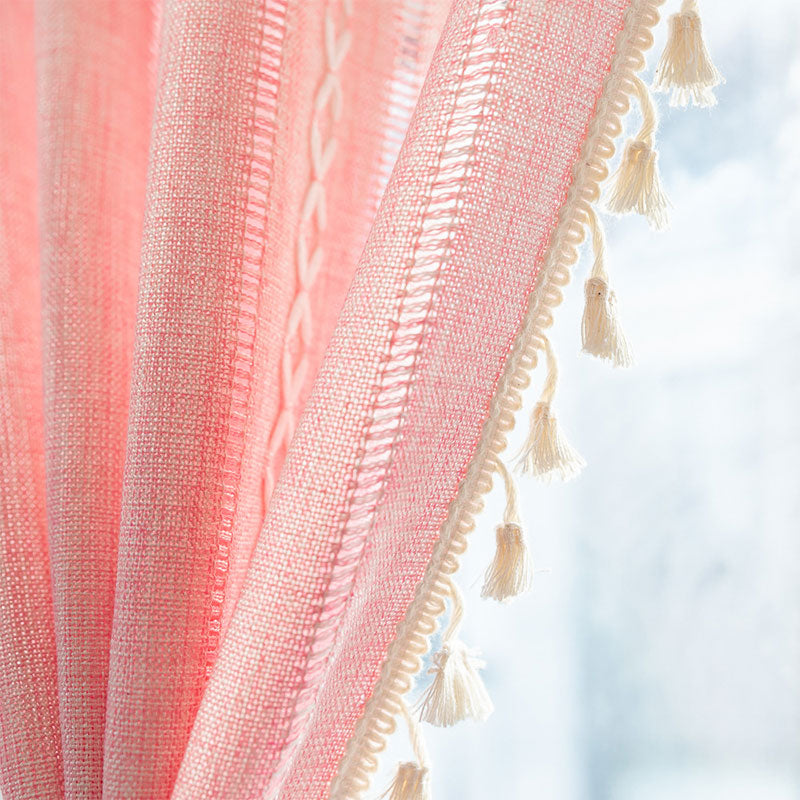 Beige Tassel Flax Tier Curtain