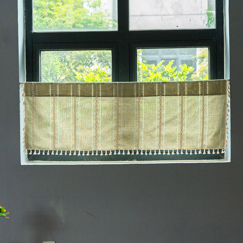 Beige Tassel Flax Tier Curtain