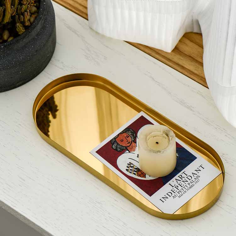 Nordic Style Gold Oval Stainless Steel Jewelry Tray, Decoration Tray