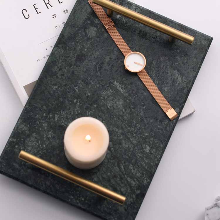 Nordic Style Natural Marble Gold Handle Tray, Service Plate, Jewelry Tray, Decoration Tray