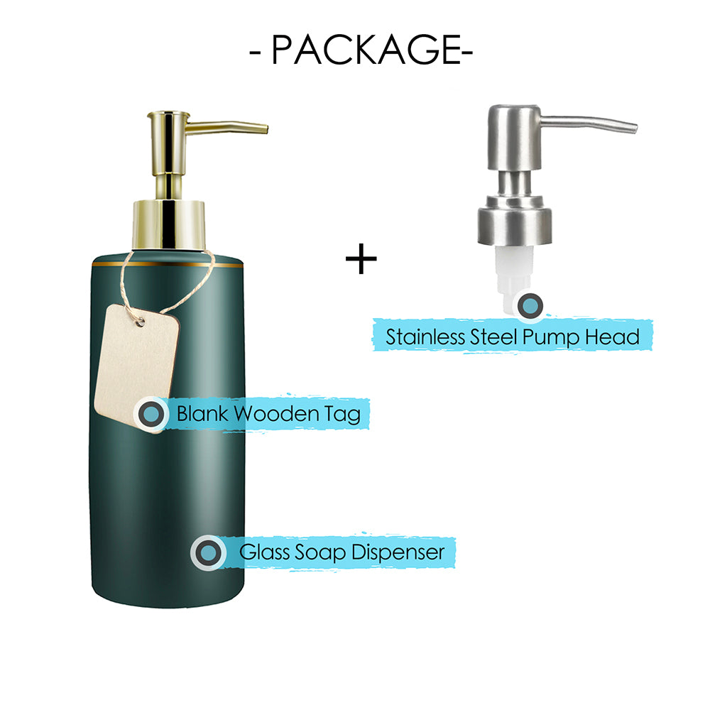 Luxury Green Glass Soap Dispenser, European Style Pump Bottle, 400ml/13.72 oz
