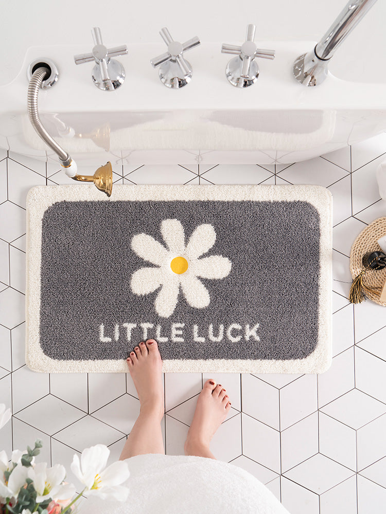 Feblilac Daisy Bath Mat Little Luck, Grey White Flower Bathroom Rug, Soft Plush Water-Absorbent Multiple Sized Floral Anti Slip Toilet Mat, Soft Thick Bathroom Carpet, Art Bathroom Mats, Best Bath Rugs, Hot Shower Mat Non Slip, Toilet Rug for Bath