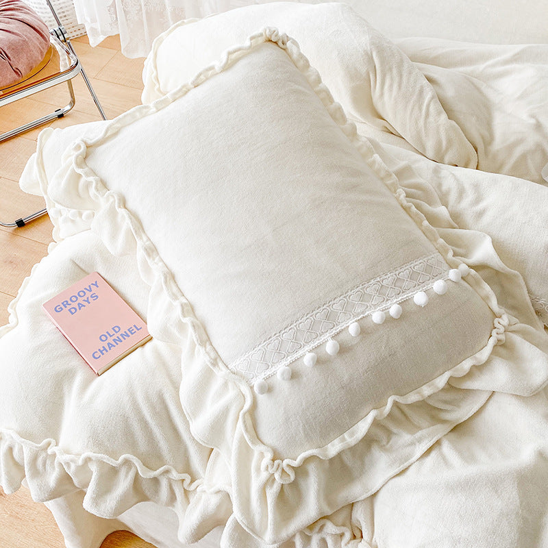 Thicken White Poly Milk Cashmere Flannel Duvet Cover Bedding Set