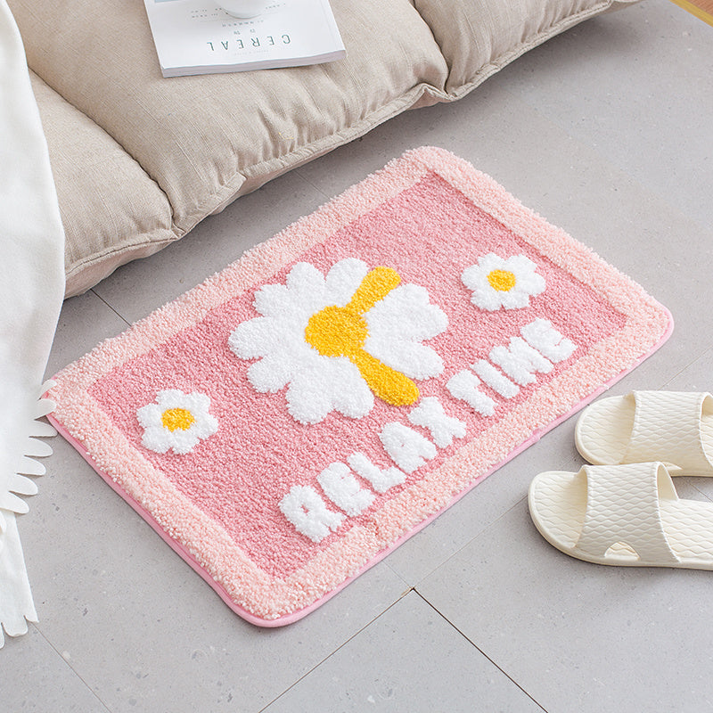 Feblilac Daisy Bath Mat Relax Time, Flower Bathroom Rug, 16"x24"