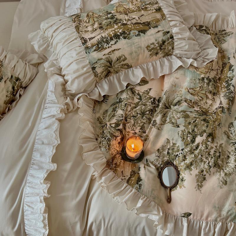 100% Cotton Renaissance French Romance Style Lacy Duvet Cover Bedding Set