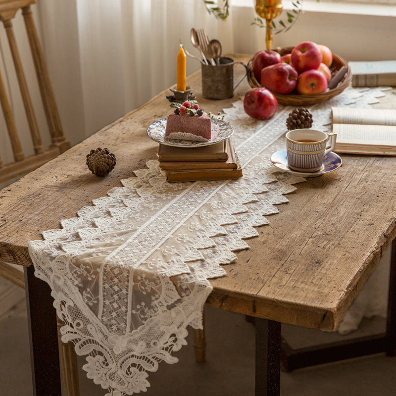 American Nordic white lace table flag long tablecloth light luxury coffee table dining table TV cabinet tablecloth shoe cabinet cloth cover towel Original design hand-woven pattern delicate pearl tassel hanging
