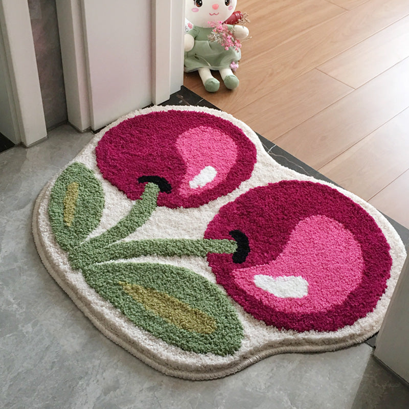 Cute Cherry Bath Mat, Red Fruit Bathroom Rug, Soft Plush Water-Absorbent Mat, Multiple Sized Anti Slip Toilet Mat, Soft Thick Bathroom Carpet, Art Bathroom Mats, Best Bath Rugs, Tufting Art Rug for Bathroom Toilet Bathtub