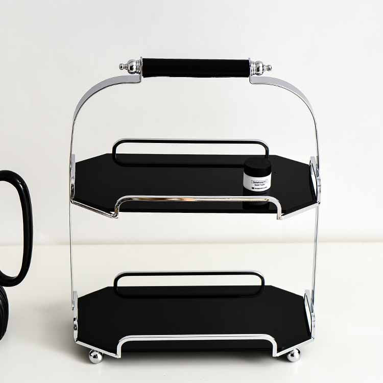 Nordic Style Light Luxury Silver Iron Art Acrylic Double Octagonal Storage Rack Black/Silver/Cream, Cosmetics Shelves, Jewelry Tray, Decoration Tray