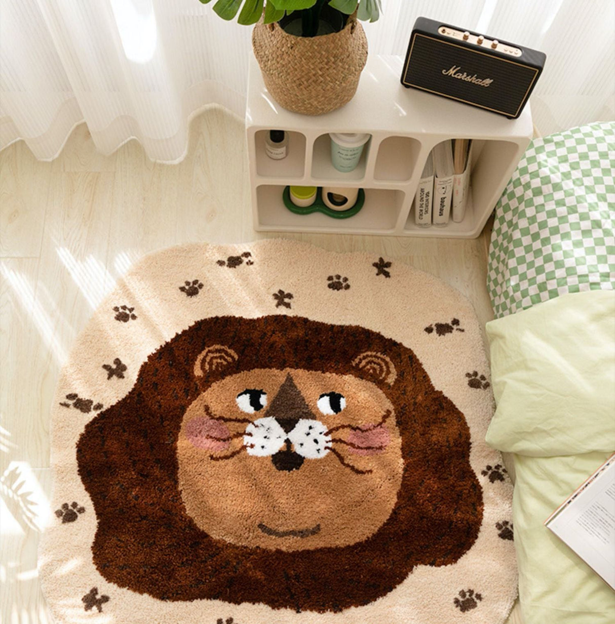 Cartoon Lion Bedroom Mat, Cute Cartoon Animal Mat for Kid's Room, Living Room Area Carpet, 43x43 inches