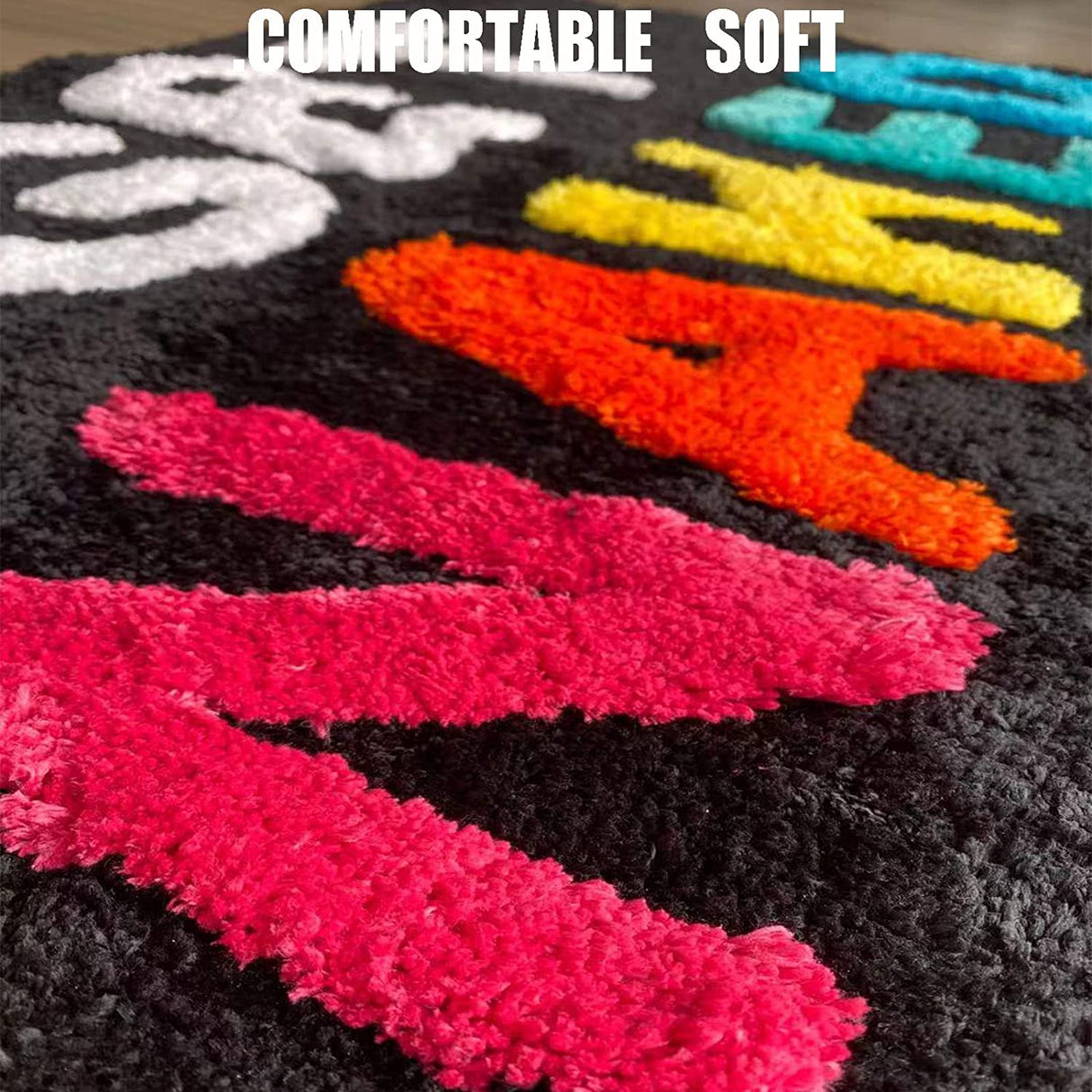 Feblilac Colorful Get Naked Black Ground Bathroom Mat, 50x80cm Bathroom Rug, Plush Water-Absorbent , Anti Slip Toilet Mat, Art Bathroom Mats, Best Bath Rugs