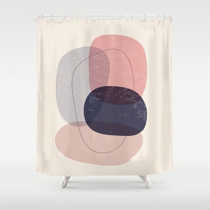 Pink and Blue Circle and Line Art Shower Curtain
