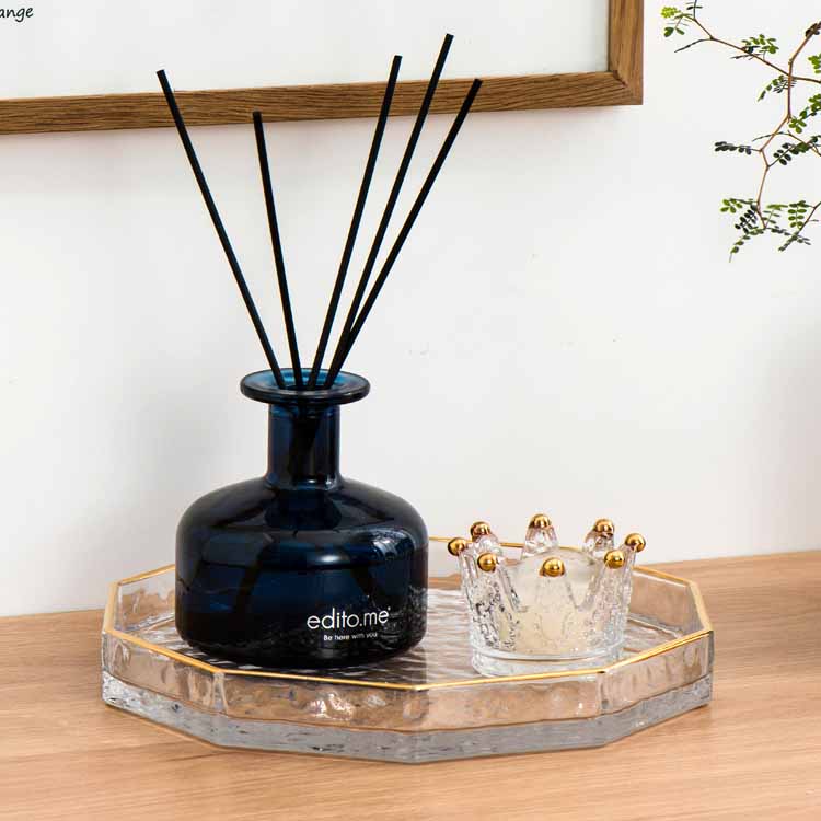 Nordic Style Golden Trimming Glass Decagon Tray, Cake Plate, Aromatherapy Tray, Jewelry Tray, Decoration Tray