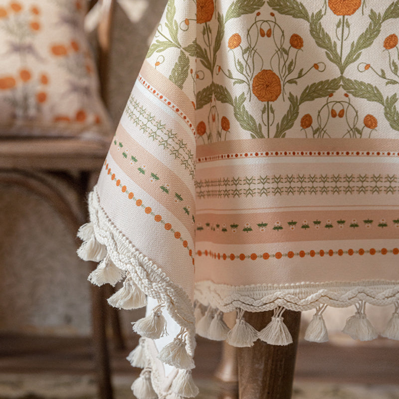 American retro style tablecloth pastoral table cloth TV cabinet coffee table cover cloth rectangular Veligis tablecloth The beautiful pattern of Calendula officinalis, natural and smart, feel the beautiful spring