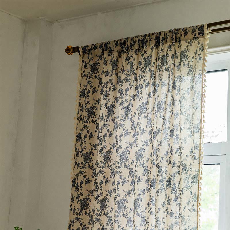 Blue Rose Tassel Light Filtering Curtain