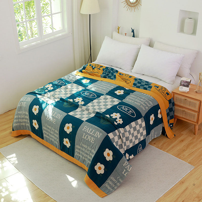 "FALL IN LOVE" Flower Plaid Reversible Quilt