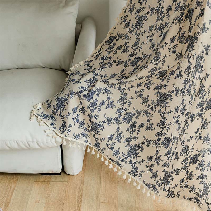 Blue Rose Tassel Light Filtering Curtain