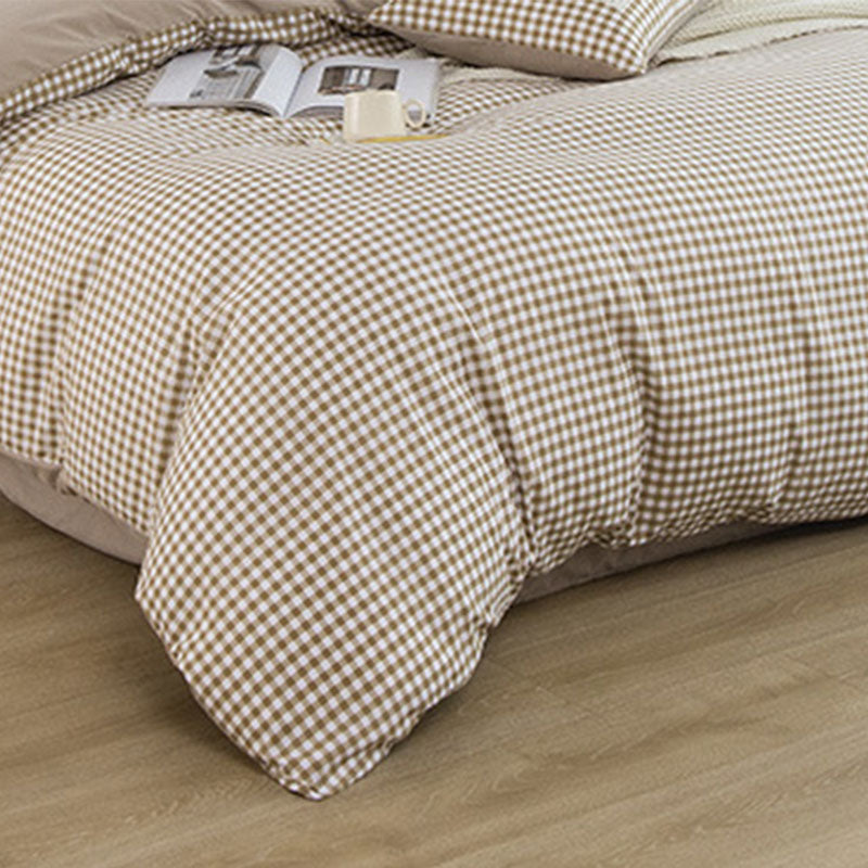 Beige Plaid Quilt Cover Bedsheet & 2*Pillowcases (4PCS)