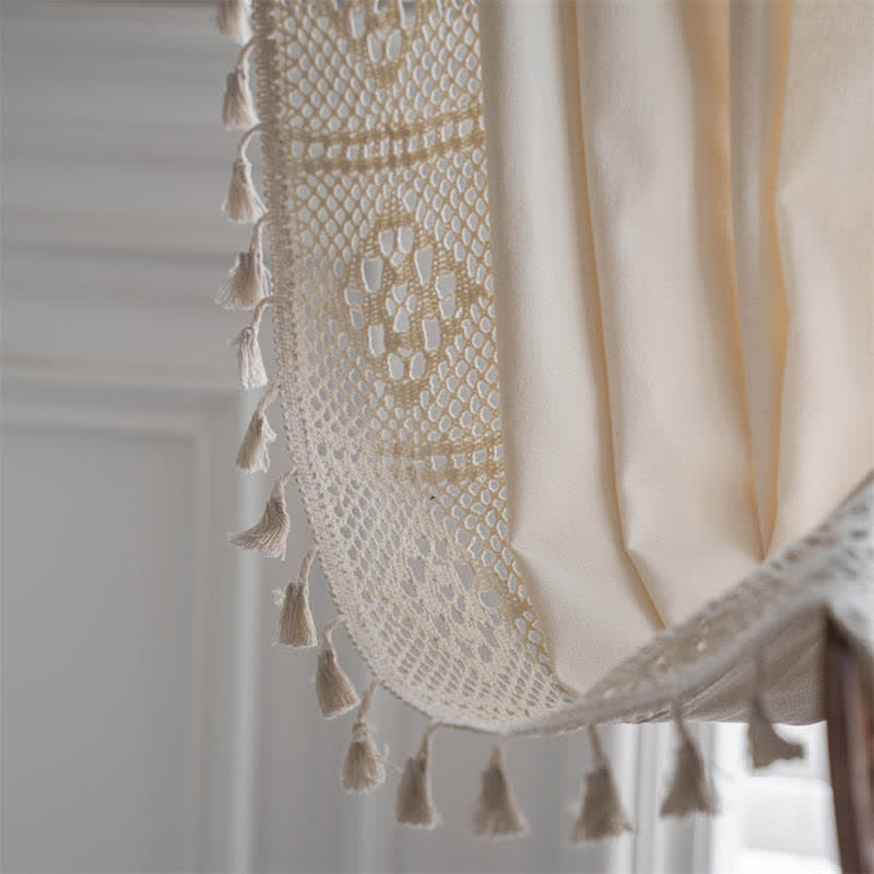 Beige Stitching Tassel Light Filtering Curtain